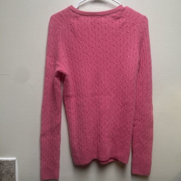 LILLY PULITZER Pink Katherine Cable Knit V-Neck SWEATER Women Large 100 Cashmere - Picture 5 of 9